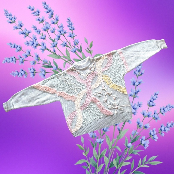 Vintage Jaclyn Smith Pastel Knit Sweater | Textured 80s/90s Pullover | Size M - Picture 1 of 9